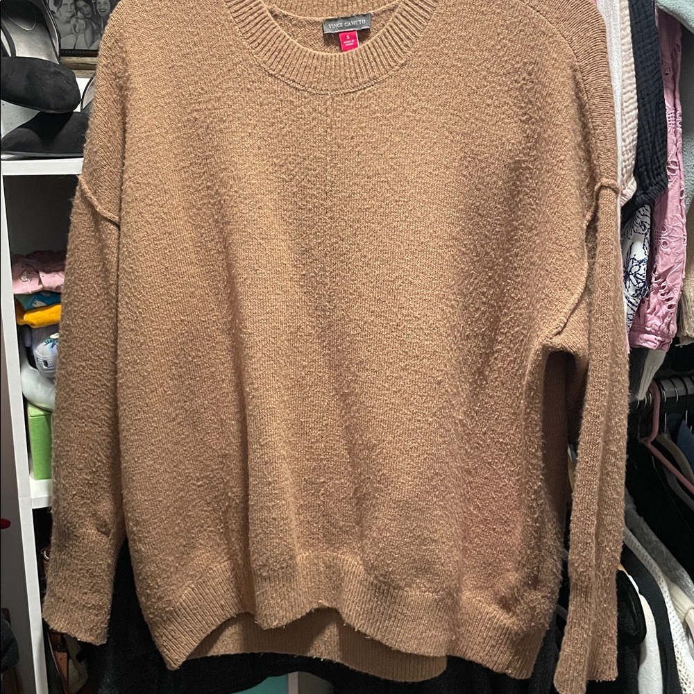 Vince Camuto Soft Sweater in Warm Brown, exposed mid-seam, relaxed fit - Picture 8 of 8